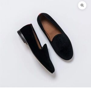 Del Toro Black Velvet Slip-On Loafers with Red Heel Tab